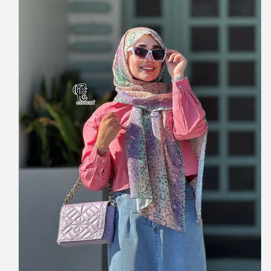 شال نخ کاستوم طرح آنجل رنگ گلبهی قواره 200×70