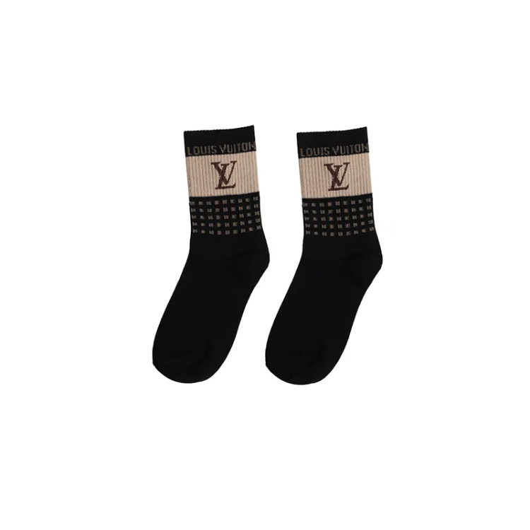 جوراب ساقدار زنانه طرح برند و شطرنجی جنس نخ و پنبه فری سایز