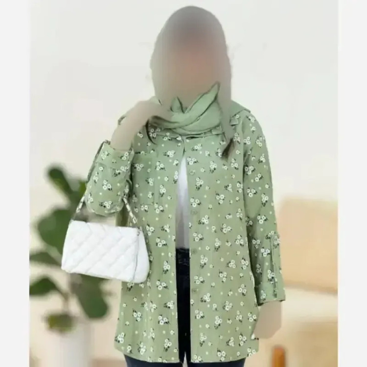 شومیز مانتویی گلی جنس ایوا کراش درجه یک فری سایز