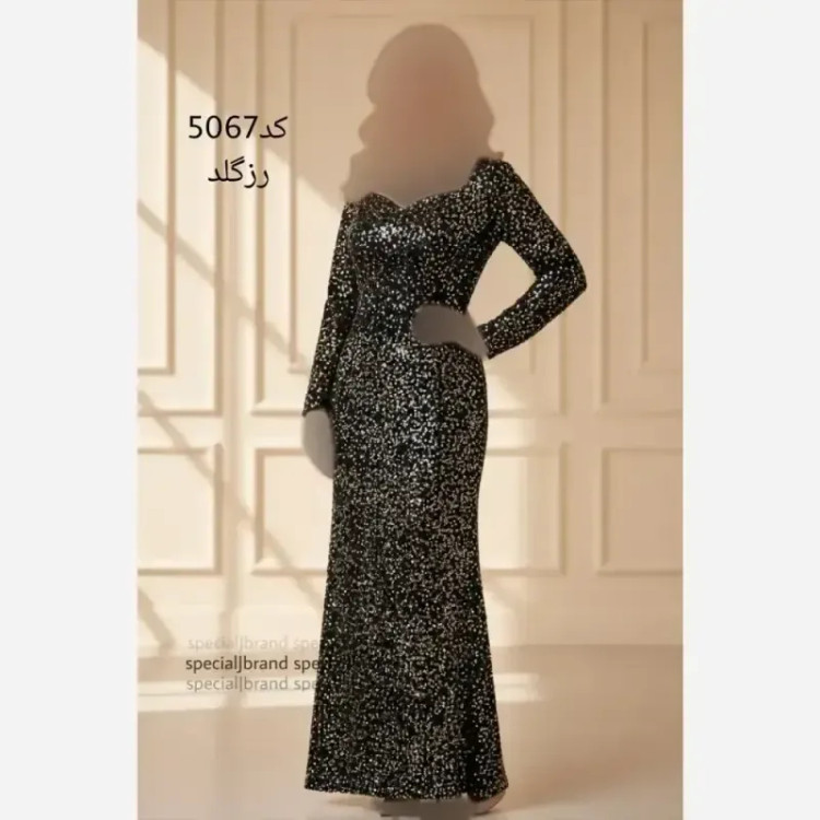 ماکسی مجلسی حریر سنگکاری شده قد 150 کمربنددار رنگ مشکی و سبز روشن سایز بزرگ