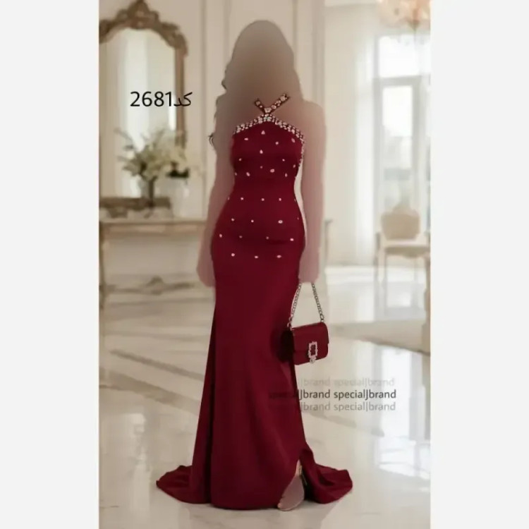 ماکسی مجلسی یاقوت جنس غواصی سنگدوزی با دست قد 160 رنگ مشکی و زرشکی