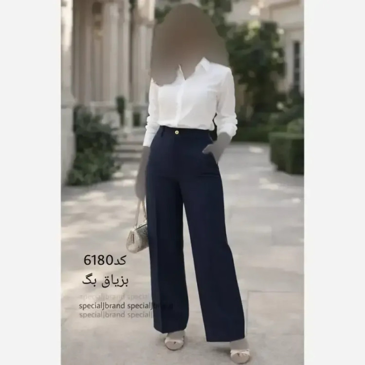 شلوار بگ زنانه جنس بزیاق جیب دار پشت کمر کش دکمه و زیپ دار