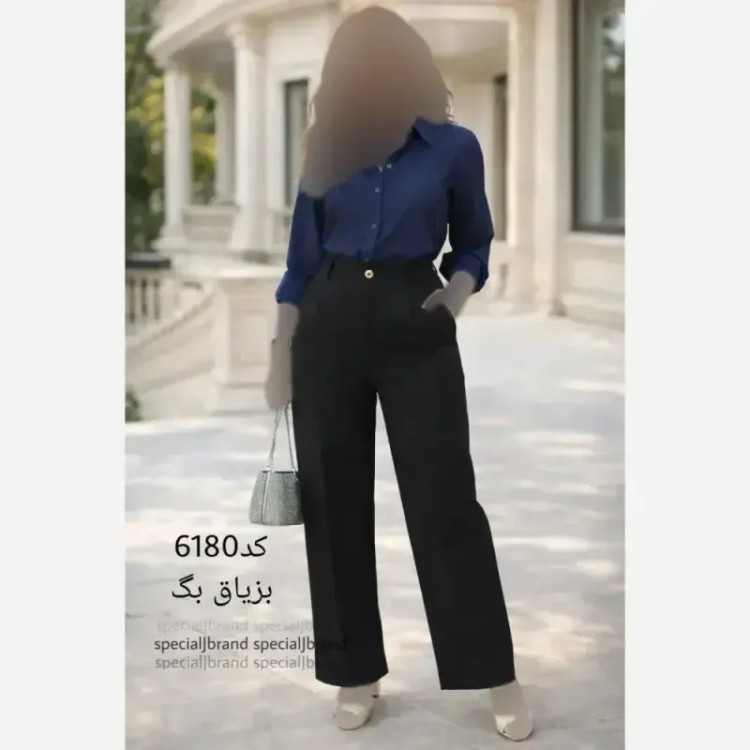 شلوار بگ زنانه جنس بزیاق جیب دار پشت کمر کش دکمه و زیپ دار