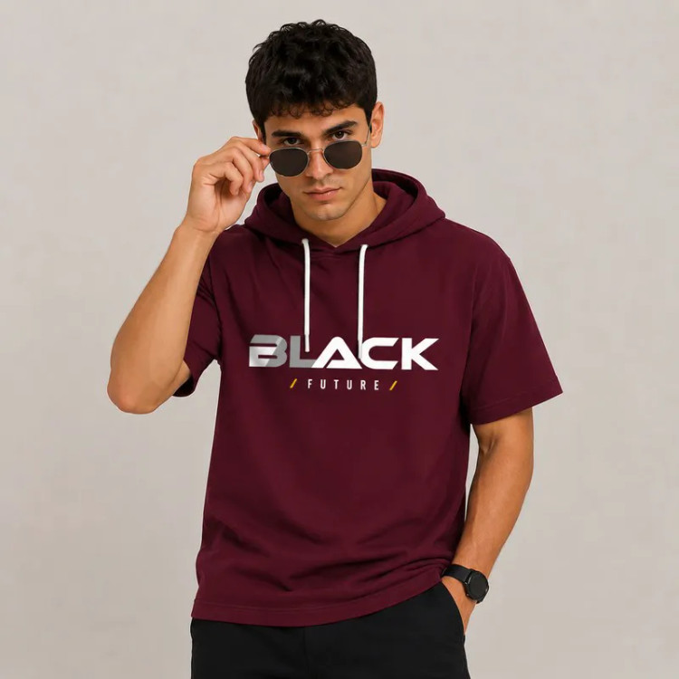 تی شرت کلاه دار مردانه پنبه ای طرح حروف
