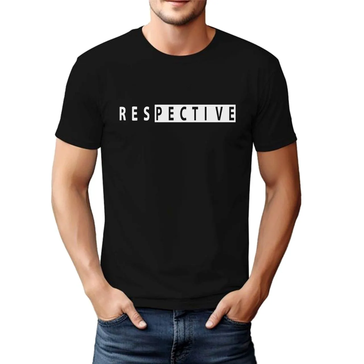 تی شرت آستین کوتاه مردانه طرح respect پنبه ای مشکی