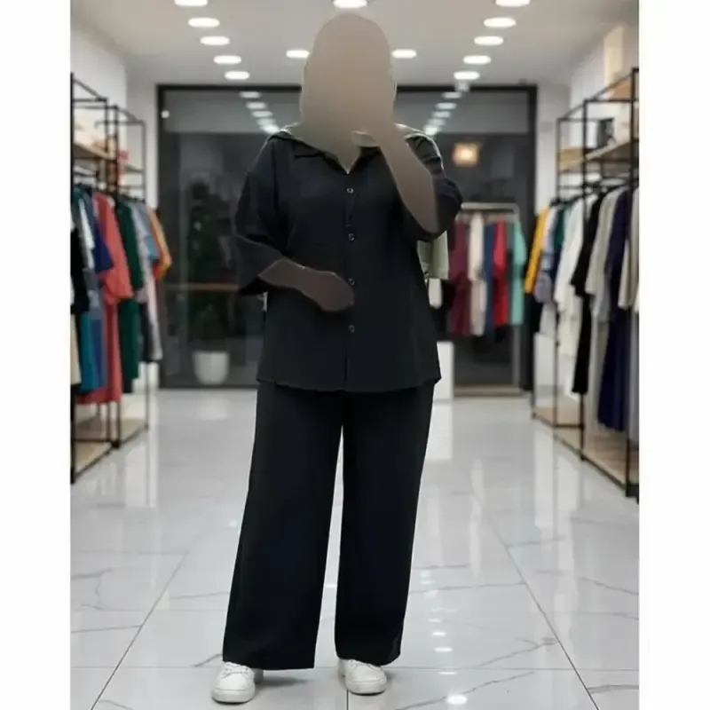 ست شومیز شلوار کتیبه زنانه جنس شانتون خنک فری سایز 38 تا 50