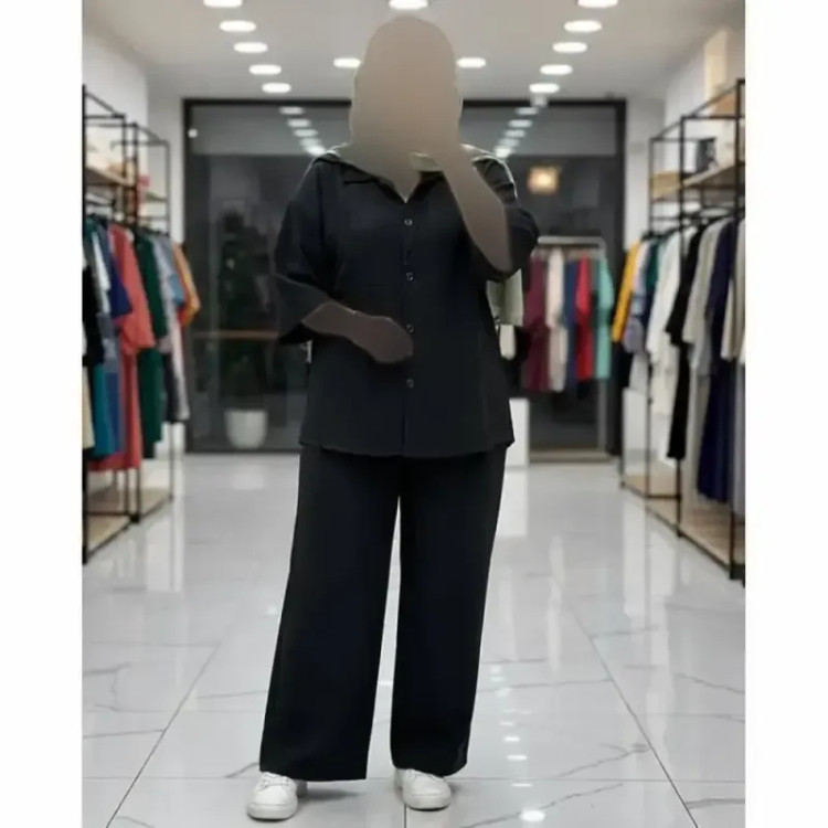 ست شومیز شلوار کتیبه زنانه جنس شانتون خنک فری سایز 38 تا 50