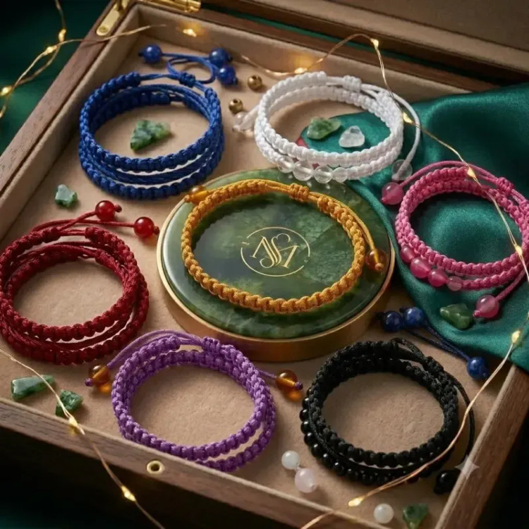 دستبند نخی بافت گره کشویی دست ساز رنگی